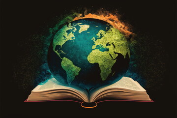 book on the earth, world book day, education concept, Made by AI,Artificial intelligence