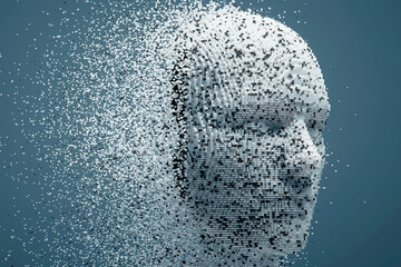 3D dissolving human head made with cube particles.