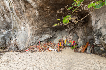 November 11 2022. Railay Beach Krabi Thailand. A view of PhraNang Cave at Railay beach in Krabi Thailand