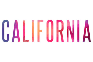 An isolated illustration of colorful lettering  of California. California Colorful name of USA state. Tourism related items.