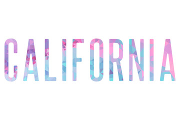 An isolated illustration of colorful lettering  of California. California Colorful name of USA state. Tourism related items.