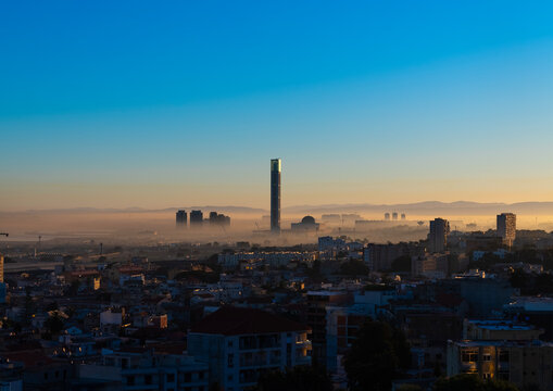 Sunrise over Djamaa el Djazair in the mist, North Africa, Algiers, Algeria