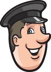 cartoon smiling chauffeur face - PNG image with transparent background