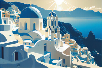 fascinating beautiful greece santorini - obrazy, fototapety, plakaty