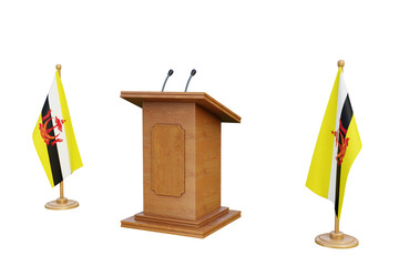 Psd 3d Brunei Darussalam presidential election podium with flag