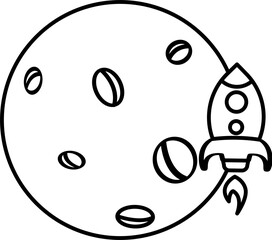 Moon with rocket line art illustration