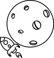 Moon with rocket line art illustration