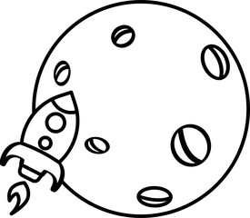 Moon with rocket line art illustration
