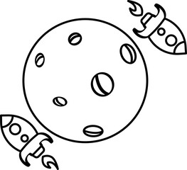 Moon with rocket line art illustration
