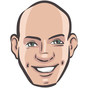 people profile person isolated face of happy young bald man - PNG image with transparent background