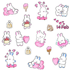 sticker bunny set  of cute  bunny or beautiful bunny  Love bunny  happy cute rabbit valentine's day 14 feb