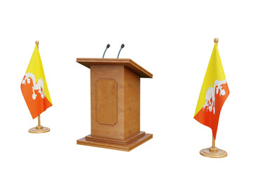 Psd 3d Bhutan presidential election podium with flag