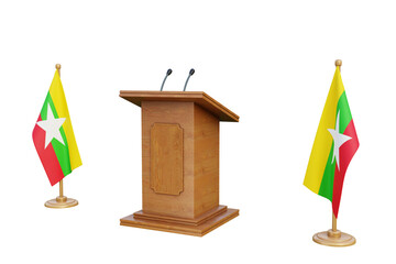 Psd 3d Myanmar presidential election podium with flag