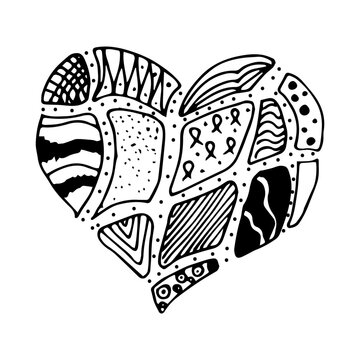 Doodle style heart on an isolated white background.