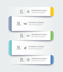 5 data infographics tab paper index template. Vector illustration abstract background.