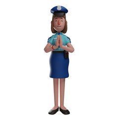 3D illustration. 3D Police Woman character illustration cupping her hands. showing a sweet smile. wear cute costumes. 3D Cartoon Character