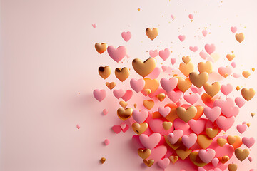 pink and gold hearts on pink background, Valentine's Day background, Generative AI