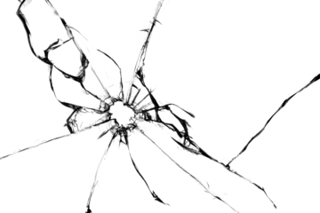 Cracked glass isolated on white background, texture for design, window shot shattered effect.