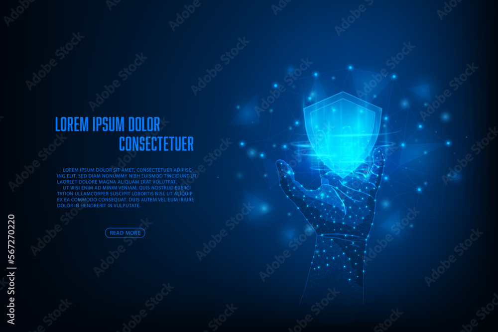 Aufkleber vector pointing wireframe hand technology with concept cyber security. futuristic technology abstrac