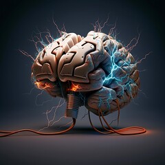 Brain made of electricity created by Generative AI technology