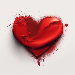Bright red lipstick makeup texture, heart shape, smear smudge swatch on white isolated background. Generation AI - obrazy, fototapety, plakaty