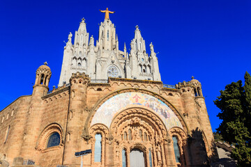 Fototapeta na wymiar Expiatory Church of the Sacred Heart of Jesus on the summit of Mount Tibidabo in Barcelona, Catalonia, Spain