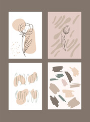 Set of cards with abstract elements , flowers and leaves in pastel colors. great for postcards, social networks, posters, flyers. Vector illustration