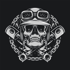 skull biker wearing helmet vector illustration