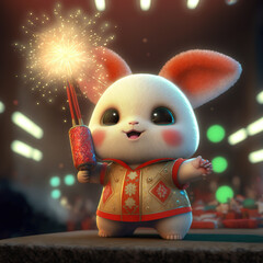 cute bunny, chinese new year 2023, generative AI - obrazy, fototapety, plakaty
