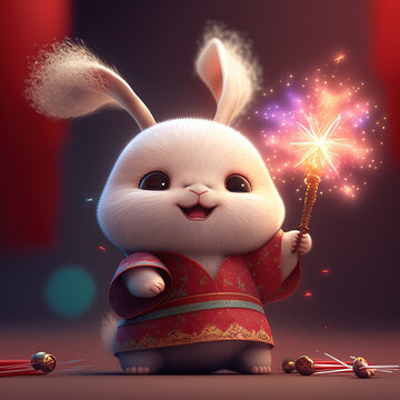 Fototapeta cute bunny, chinese new year 2023, generative AI