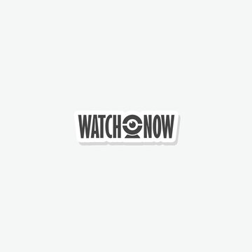 Watch now button icon sticker isolated on gray background