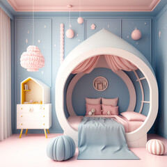 Children's room decor in pastel colors, princess room, generative AI - obrazy, fototapety, plakaty