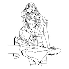 Woman ironing clothes vector illustration