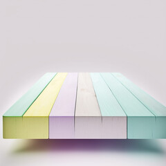 colorful wooden table on white background, generative AI, empty space
