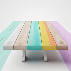 colorful wooden table on white background, generative AI, empty space
