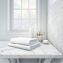 Interior design, arranged towels in the bathroom, generative AI - obrazy, fototapety, plakaty