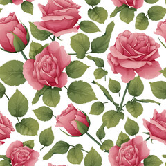 Seamless pattern with pink roses. Botanical texture with beautiful flowers. Romance, valentine's day. Great for wrapping paper, textiles, wallpapers.