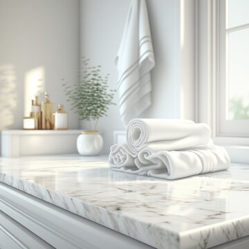 Interior design, arranged towels in the bathroom, generative AI