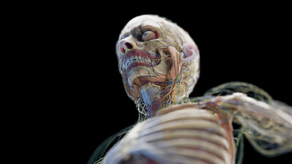 3d rendered medical illustration of a man's head and chest organs