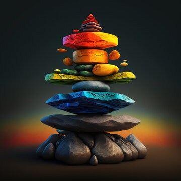 mound of stones, coloured stones stacked on top of each other, Generative AI