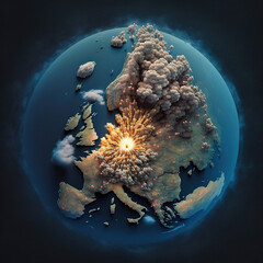 explosions on the globe, view from space. Generative AI - obrazy, fototapety, plakaty