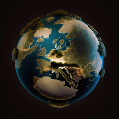 explosions on the globe, view from space. Generative AI - obrazy, fototapety, plakaty