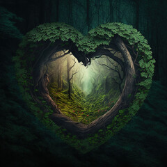 graphic depicting the heart of a forest. Generative AI - obrazy, fototapety, plakaty