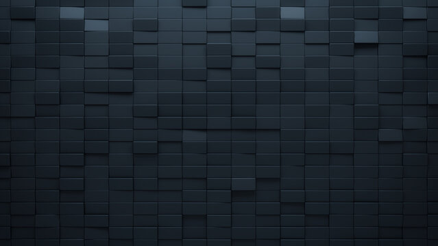 Polished, Rectangular Wall background with tiles. Semigloss, tile Wallpaper with Black, 3D blocks. 3D Render