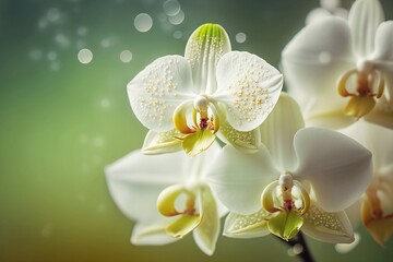 white orchid on a green background bokeh balls