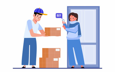 Online fast delivery or courier service concept, Doorstep delivery to home or office with easy payment.