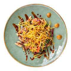 Chicken salad with pai potatoes and mushrooms