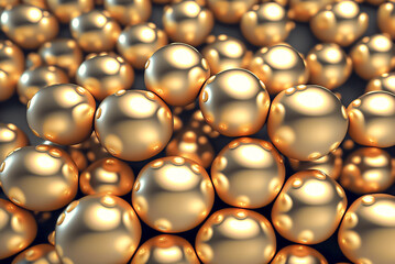 Abstract pattern of shiny golden spheres. Generative AI
