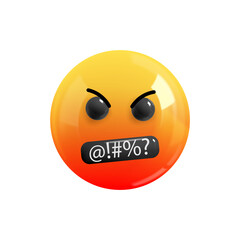 Emoji face swears. Realistic 3d design. Emoticon yellow glossy color. Icon in plastic cartoon style isolated on white background. 