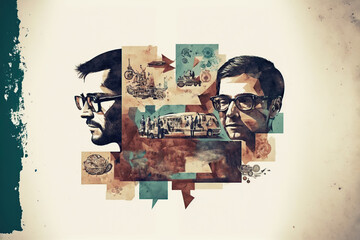 Successful teamwork concept, on white background, art collage. Generative AI illustration.